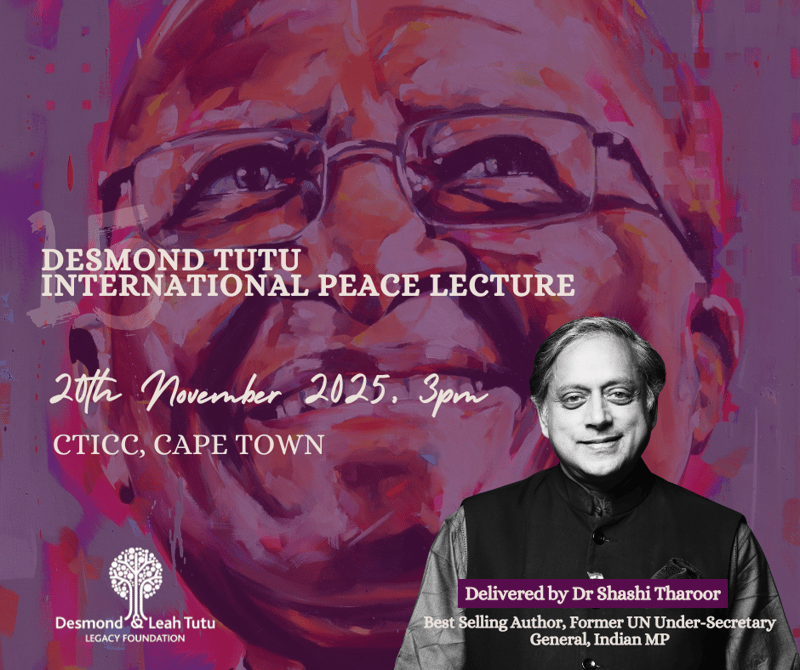 Dr Shashi Tharoor to headline 15th Annual Desmond Tutu International Peace Lecture