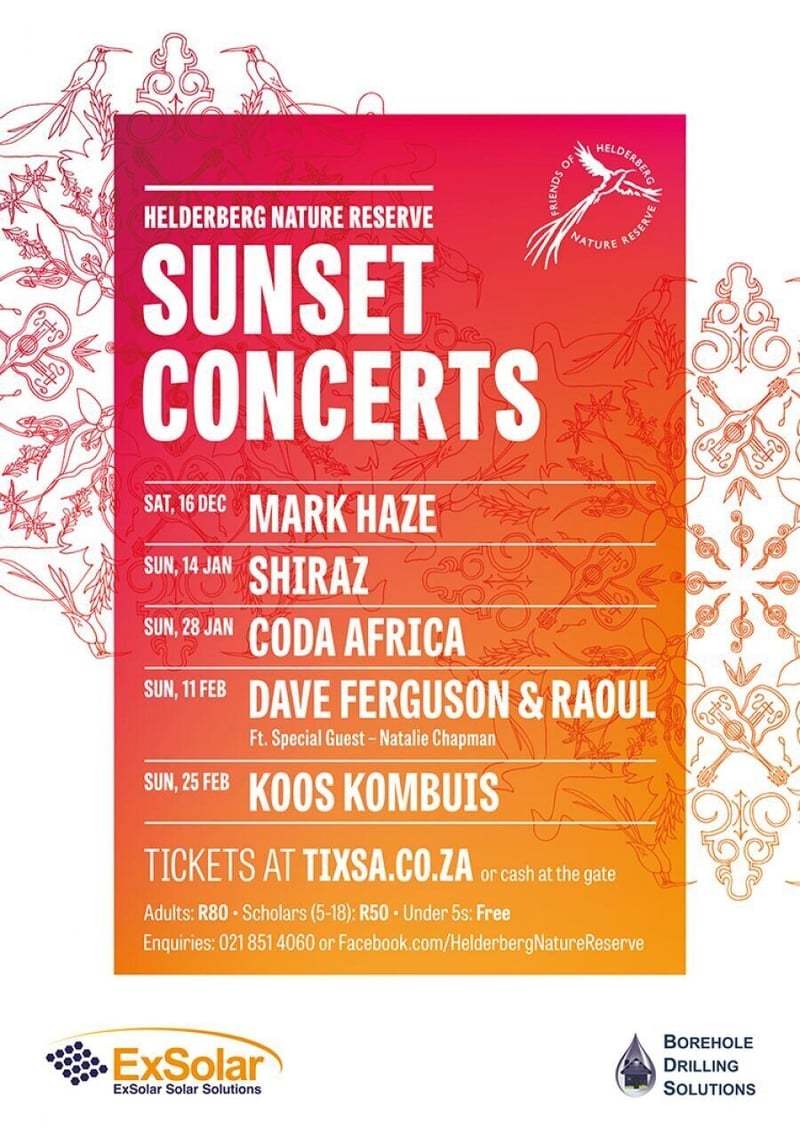 Helderberg Nature Reserve Sunset Concerts 2017/2018 Top South African Acts Announced for this Year’s Incredible Line-Up