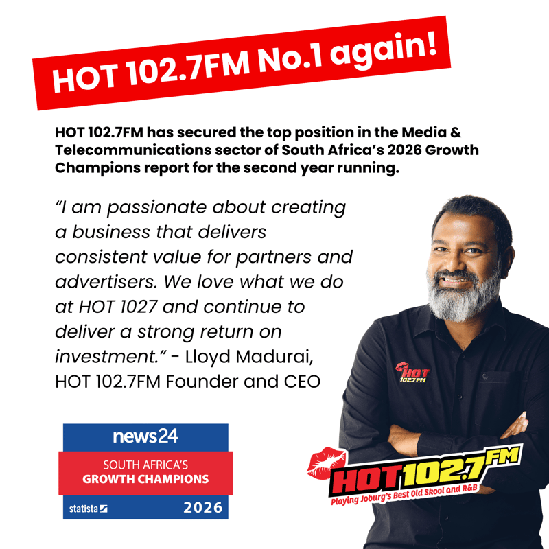HOT 102.7FM Hits NO.1 Again in Media & Telecoms in Growth Champions 2026
