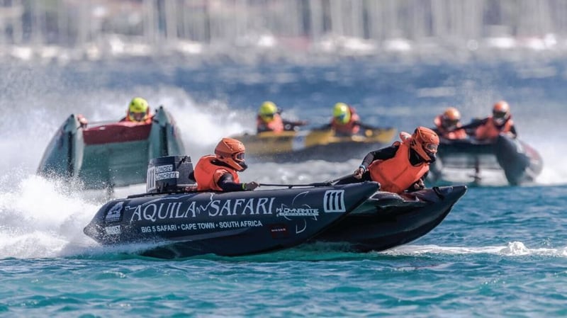 AQUILA SAFARI SPRINGBOK PRO-STOCK TEAM SPEED INTO INFLATABLE BOAT WORLD CHAMPIONSHIP LEAD
