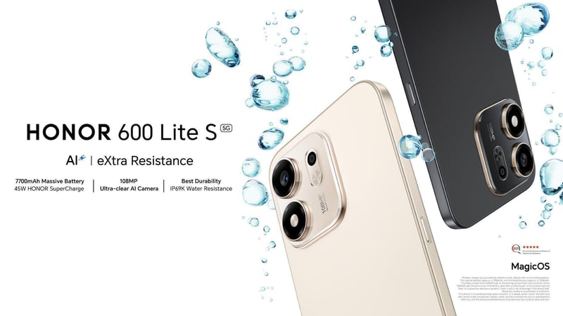 Honor Launches 600 Lite S with 7700mAh Battery, 108MP Camera, and AI Features