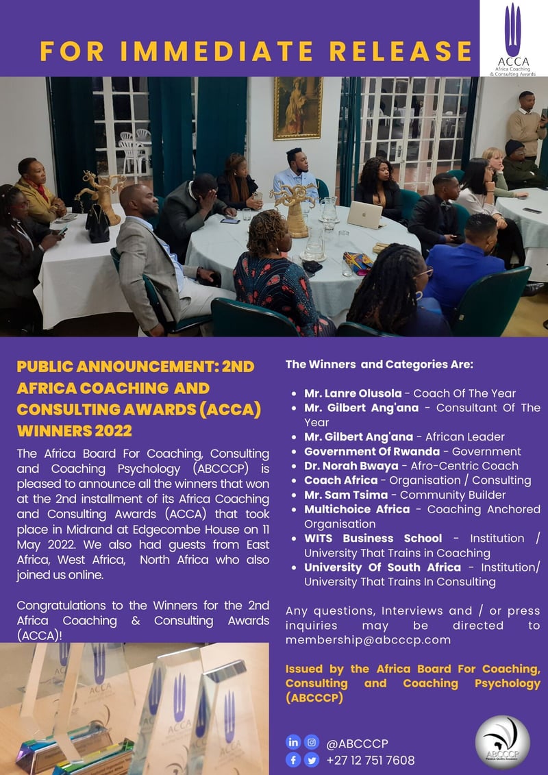Public Announcement - 2nd Africa Coaching and Consulting Awards (ACCA) Winners 2022