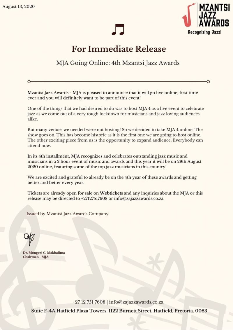 Mzantsi Jazz Awards - MJA Going Online - 4th Mzantsi Jazz Awards