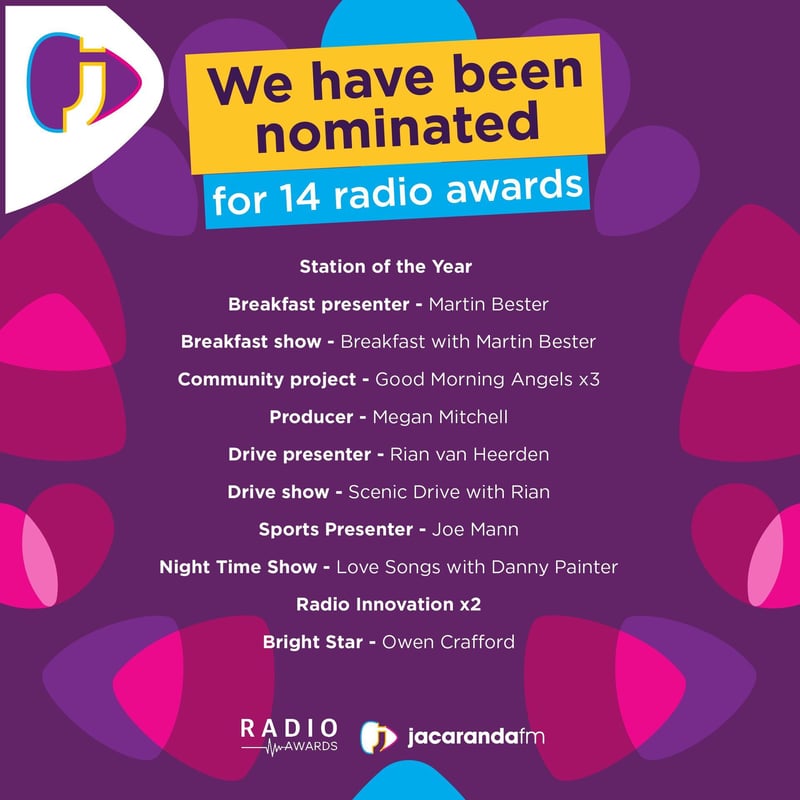 Jacaranda FM Named Finalist For 14 SA Radio Awards