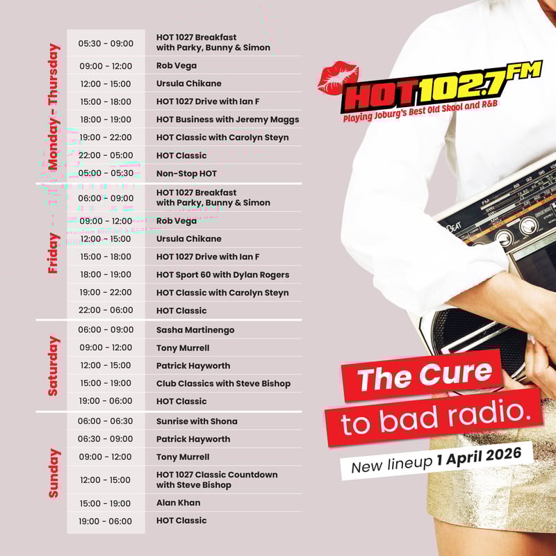 HOT 102.7FM Refrehses Line-Up From 1 April Without Missing a Beat