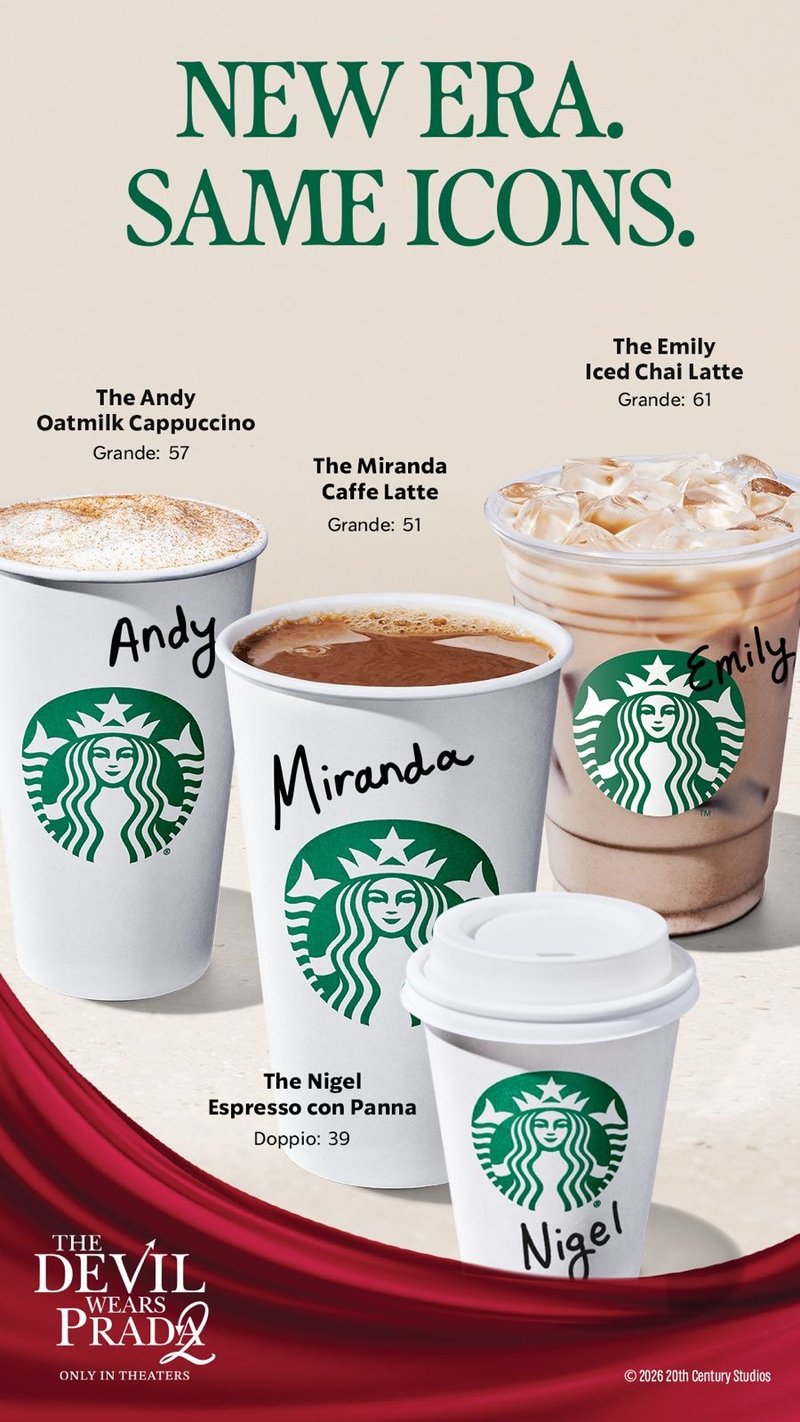 Starbucks Unveils New Beverage Collection Inspired by The Devil Wears Prada 2 Characters As Part of a New Global Campaign