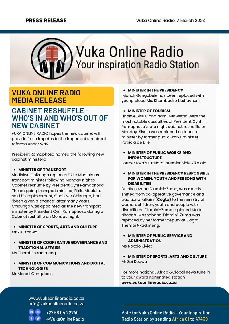 President Cyril Ramaphosa announced his #cabinetreshuffle on Monday night 6 March 2023