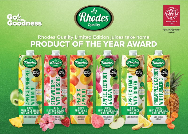 Consumers Vote Rhodes Quality Limited Edition Juices Best New Fruit Juice in 2026 Product of the Year Awards
