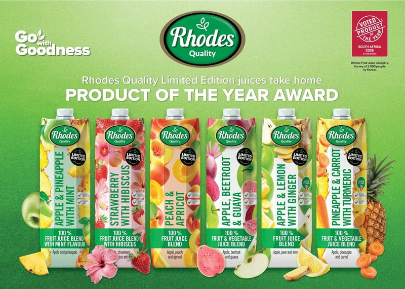 Consumers Vote Rhodes Quality Limited Edition Juices Best New Fruit Juice in 2026 Product of the Year Awards